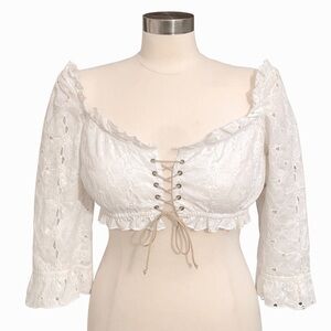 Bebe Cropped Eyelet Tie-Front Shirt Sz Small